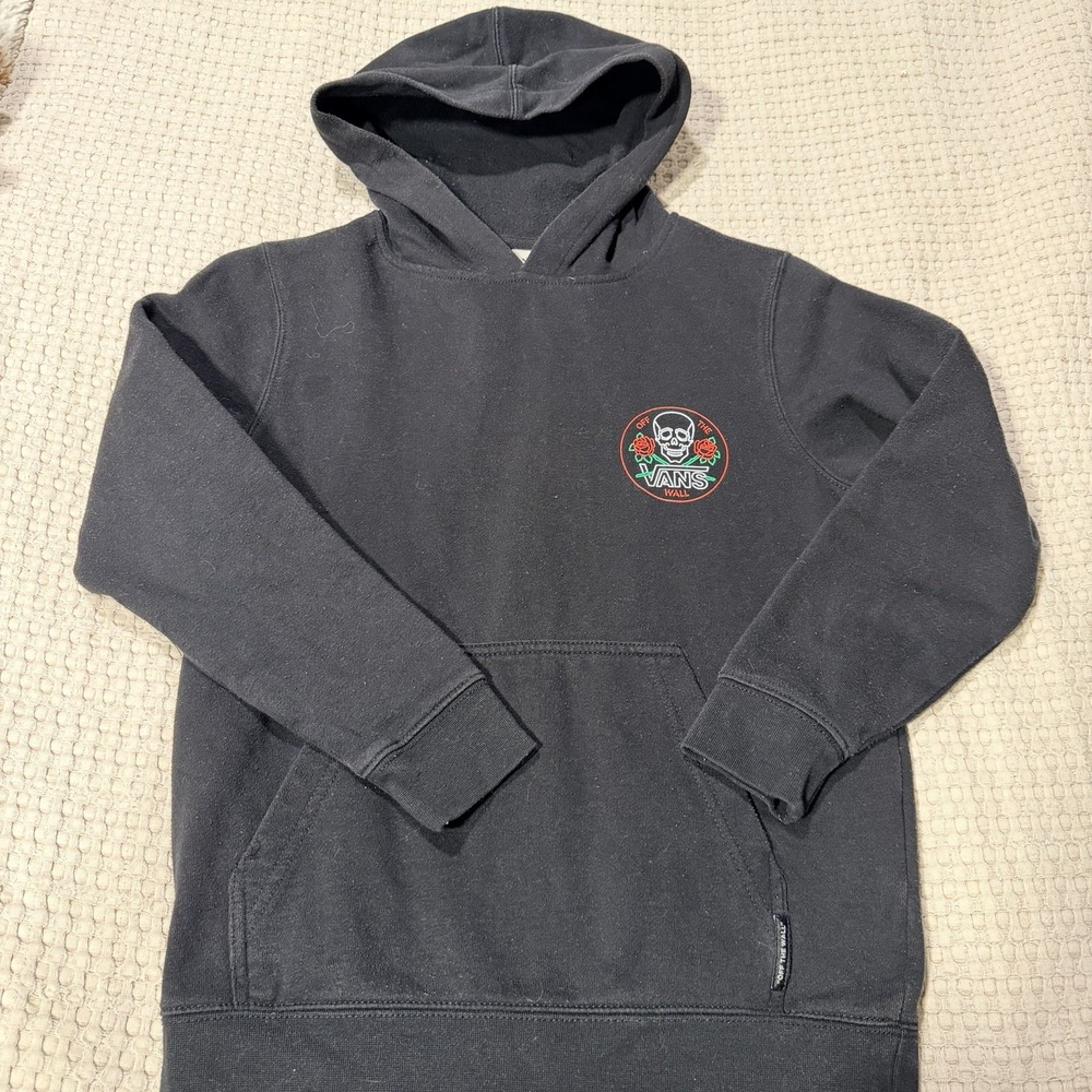 Vans Off The Wall Authentic Old Skool Sweatshirt Hoodie Boys Sz S Skull Rose